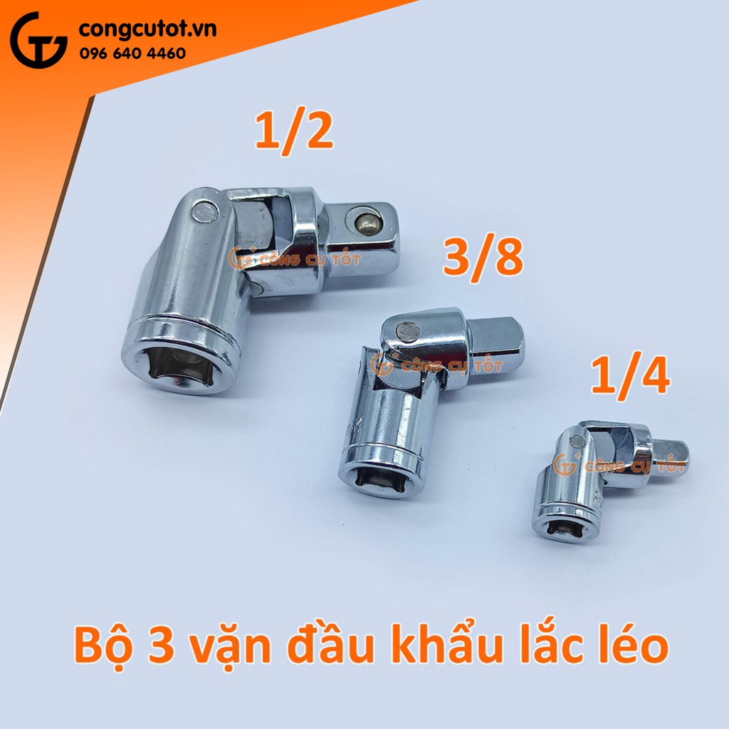 Bộ 3 đầu vặn khẩu lắc léo 1/4 - 3/8 - 1/2 inch