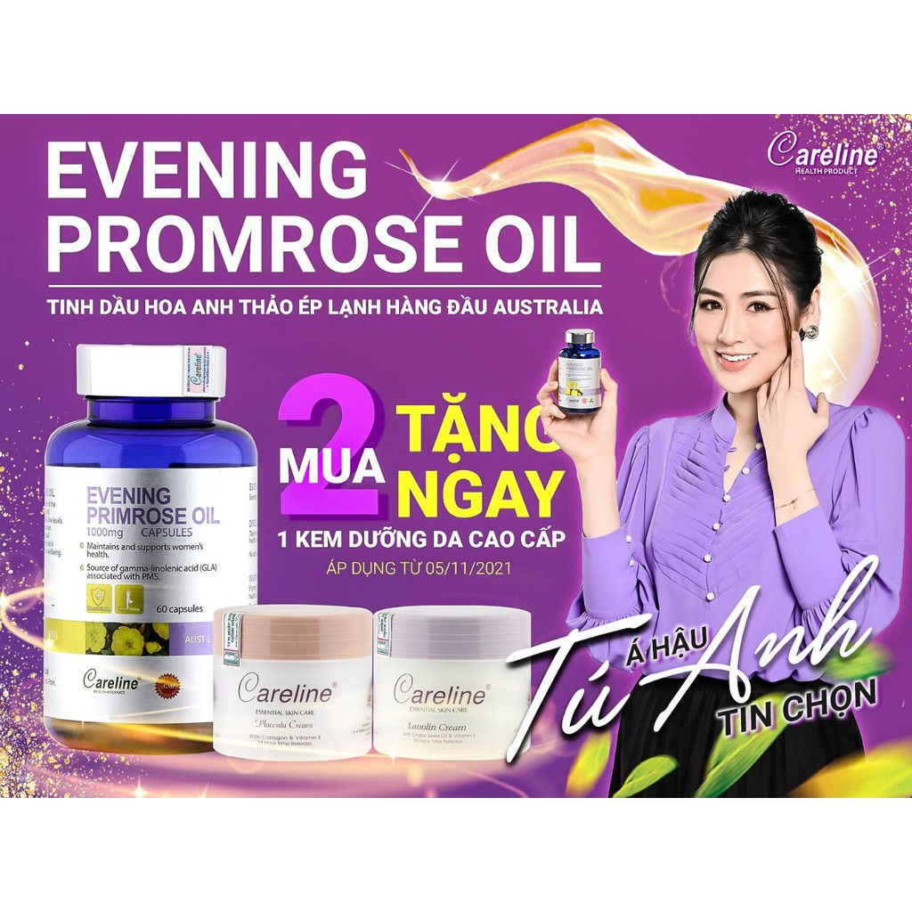 Viên Uống Tinh Dầu Hoa Anh Thảo Úc Careline Evening Primrose Oil 1000mg Tăng Cường Sức Khoẻ Da Và Nội Tiết - 60 Viên