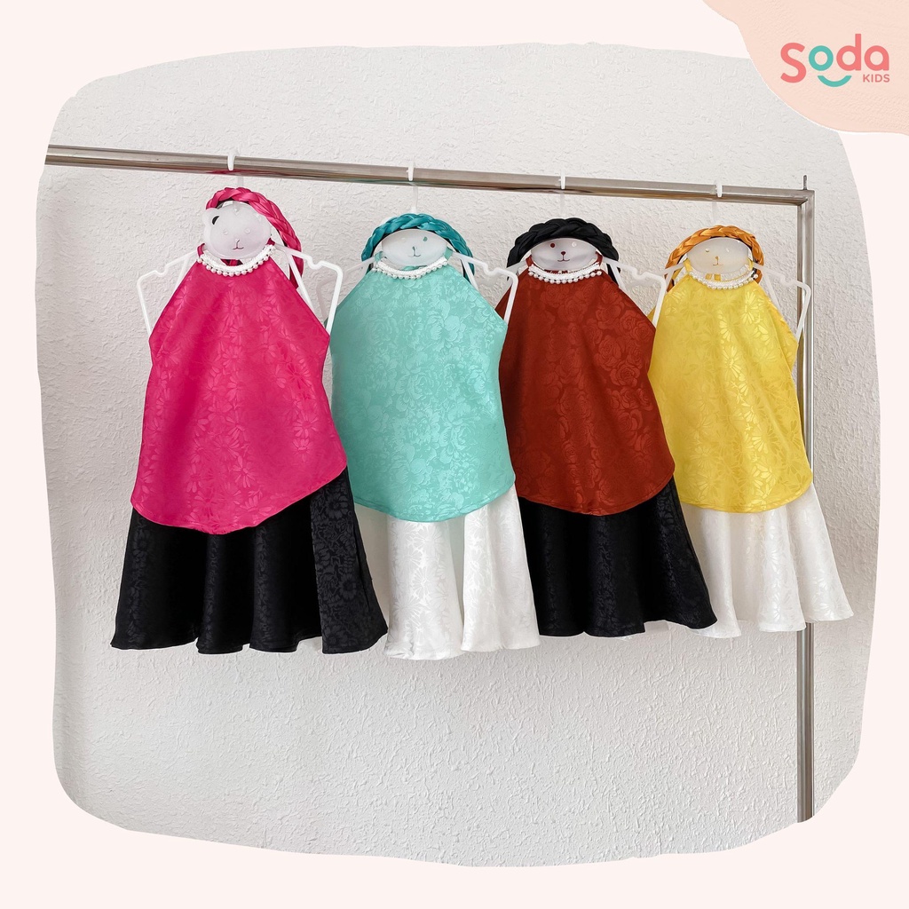 Bộ yếm đào gấm tặng kèm mấn cao cấp phong cách truyền thống cho bé gái SODA KIDS