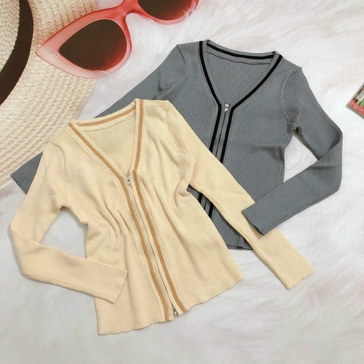 Áo khoác cardigan nữ len quảng châu khoá kéo hai chiều