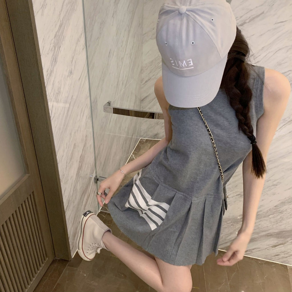 Đầm Dệt Kim Dáng Rộng Màu Xám Thời Trang Xuân Hè Cho Nữ