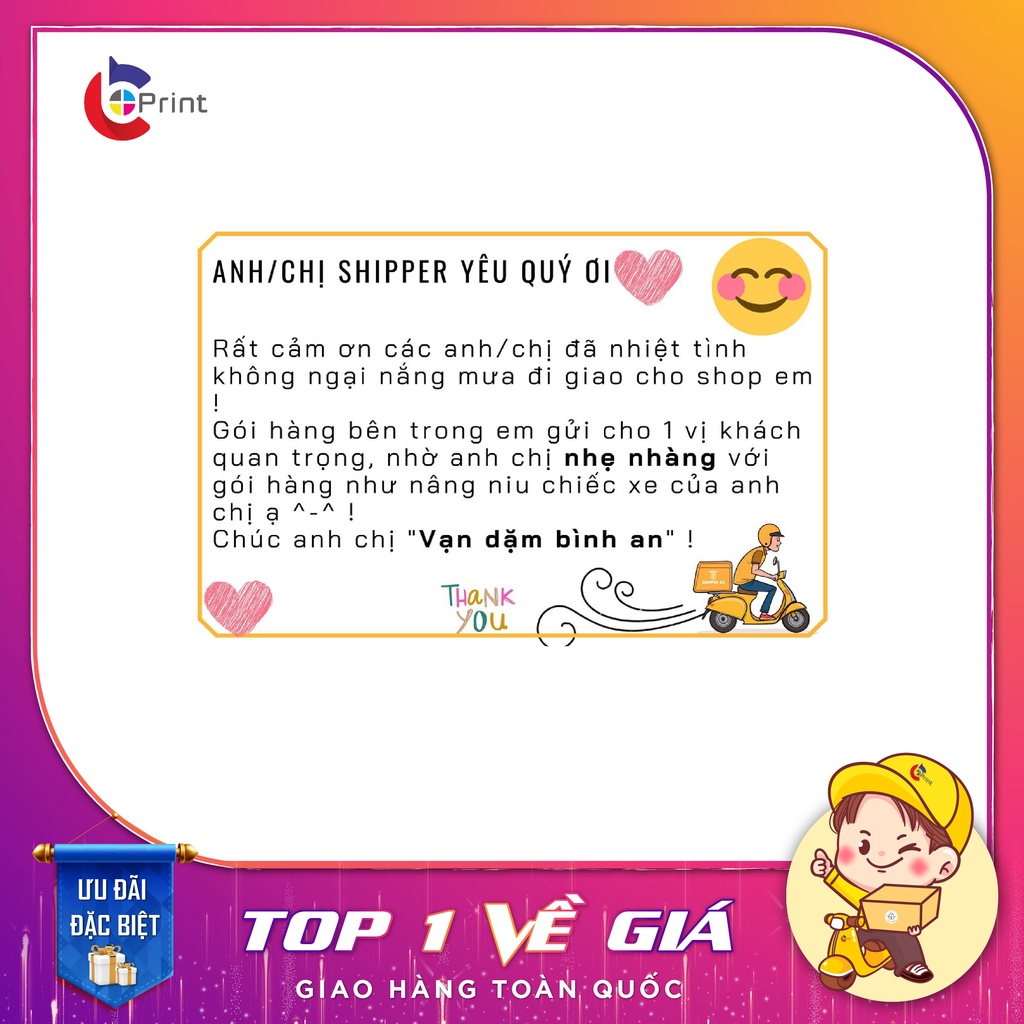 Decal Dán, Tem Nhãn Dán Cám Ơn Anh Shipper Có Ô Ghi Vận Đơn Và Keo Dính - Size 10x6cm Cán Màn Bóng, Chống Nước