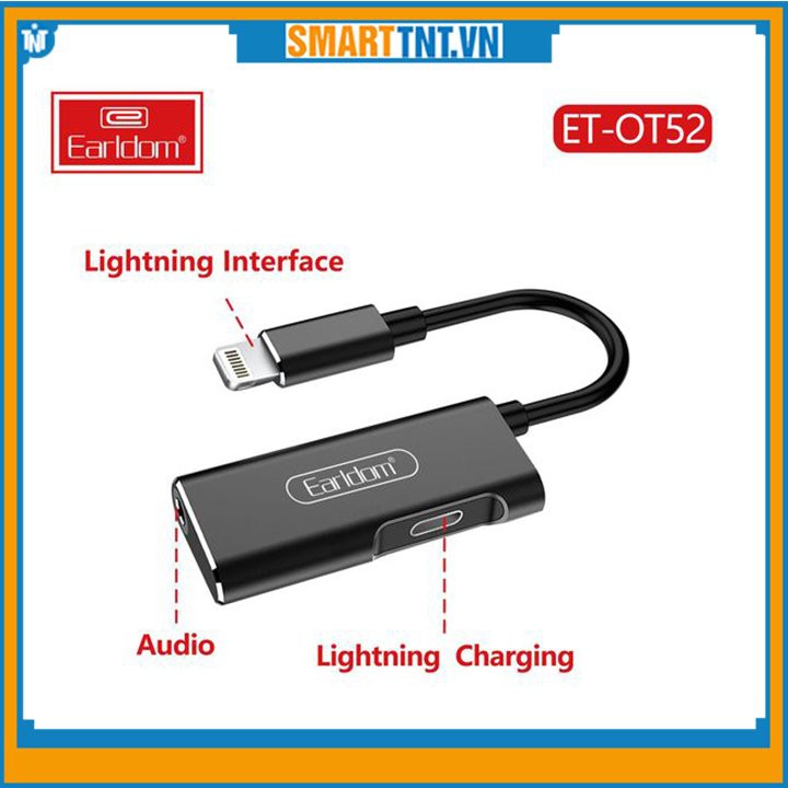 Jack chuyển 2in1 Lightning Earldom OT52 (1 cổng Lightning + 1 cổng 3.5mm) mới