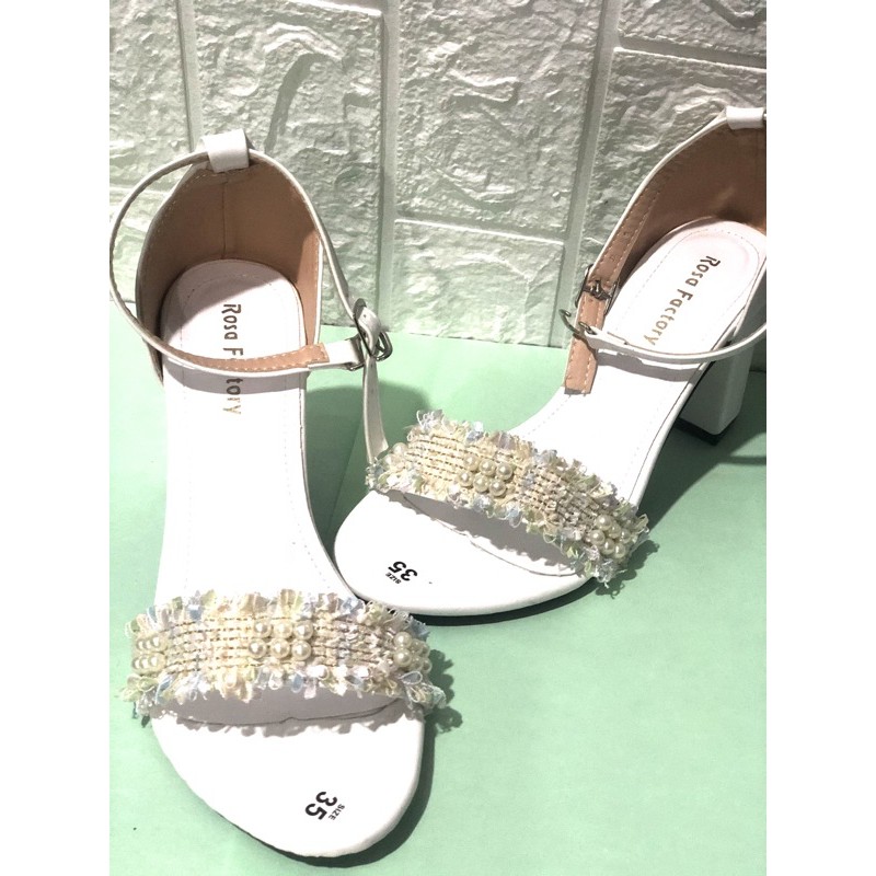 - Cao gót SANDAL QUAI NGANG CHẤT XÙ ĐÍNH HẠT MŨI TRÒN - 7P