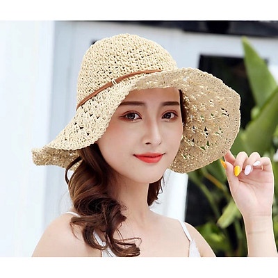 Nón cói nữ, kiểu tiểu thư, có dây nơ. Đi chơi, đi biển. Màu nâu