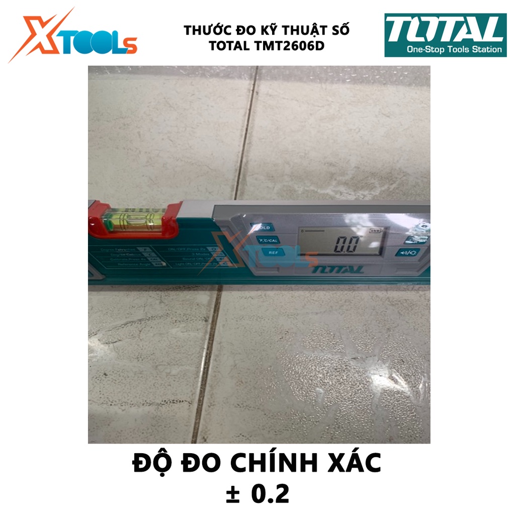 Thước thủy đo kỹ thuật số TOTAL TMT2606D thước thủy điện tử Chiều dài thước đo 60cm, Phạm vi đo 0~360°(4*90°), Độ đo chí