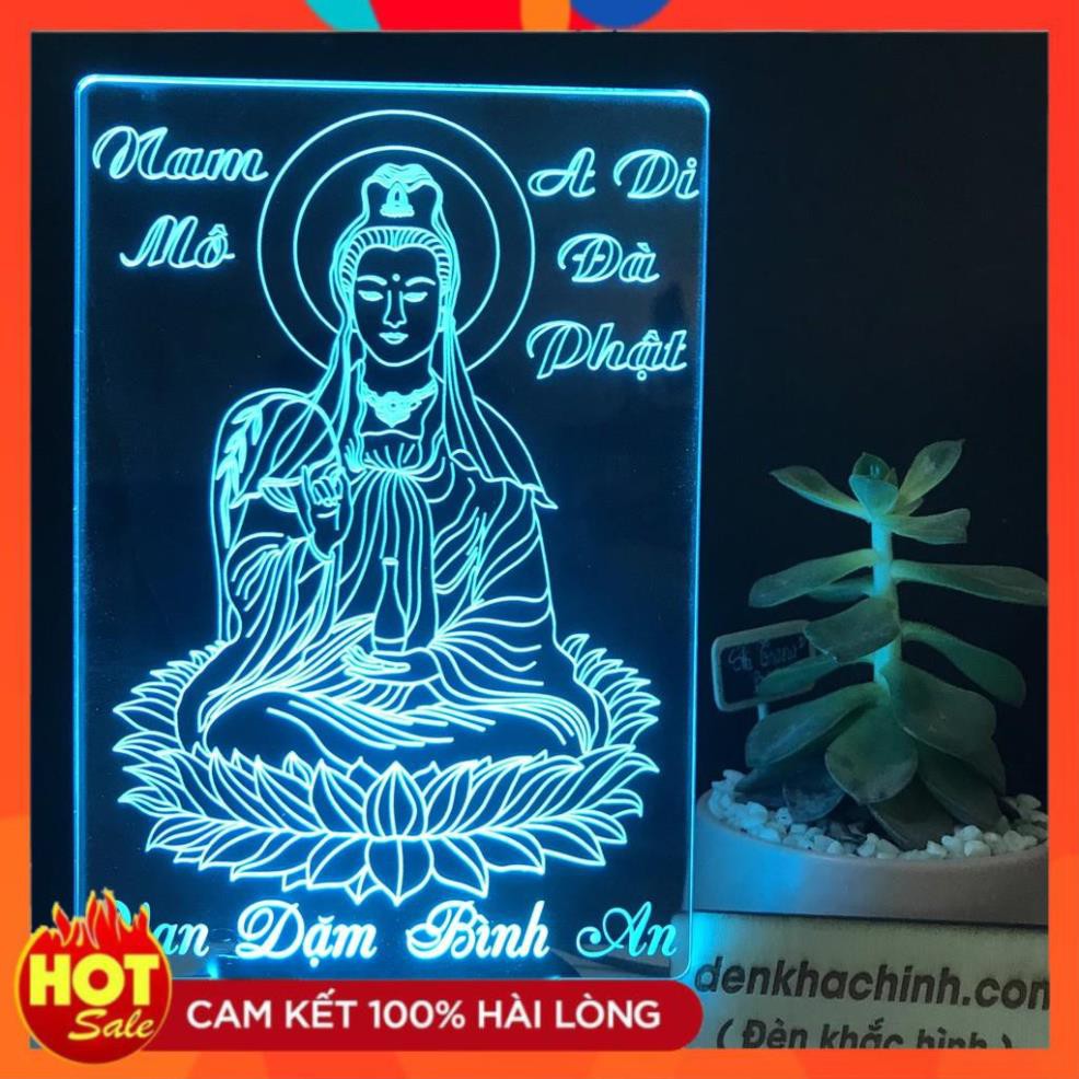 [Hàng Độc] Đèn led tượng Mẹ Quan Âm vạn dặm bình an, tranh thư pháp, quà tặng, thiết kế và khắc hình theo yêu cầu