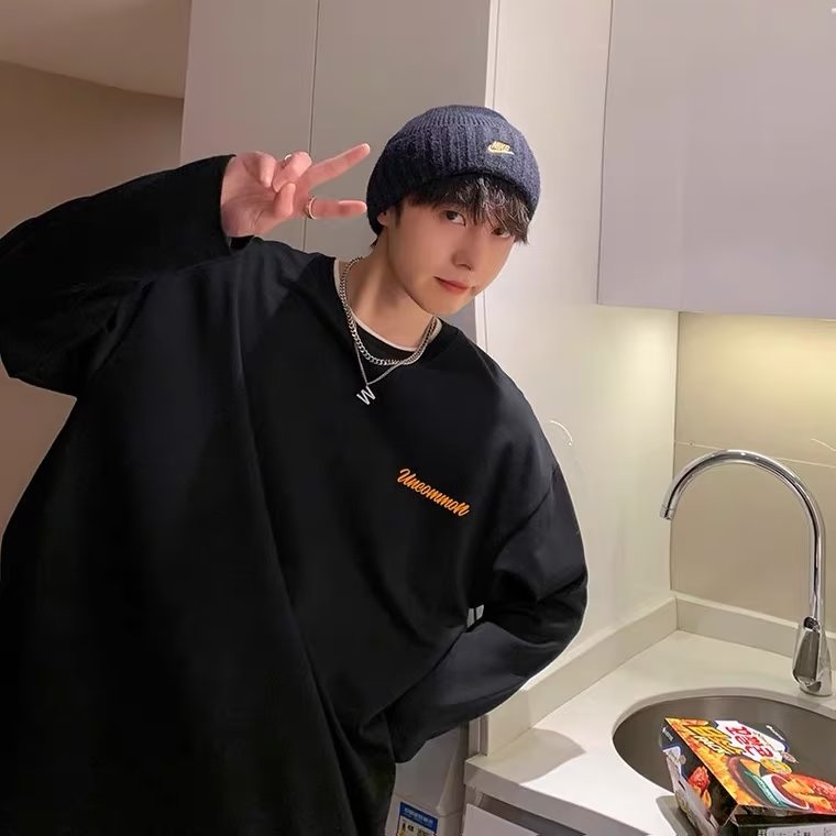 Áo Thun Tay Dài Dáng Rộng In Chữ Phong Cách Hàn Quốc Thời Trang Cho Nam Và Nữ Size M-5XL