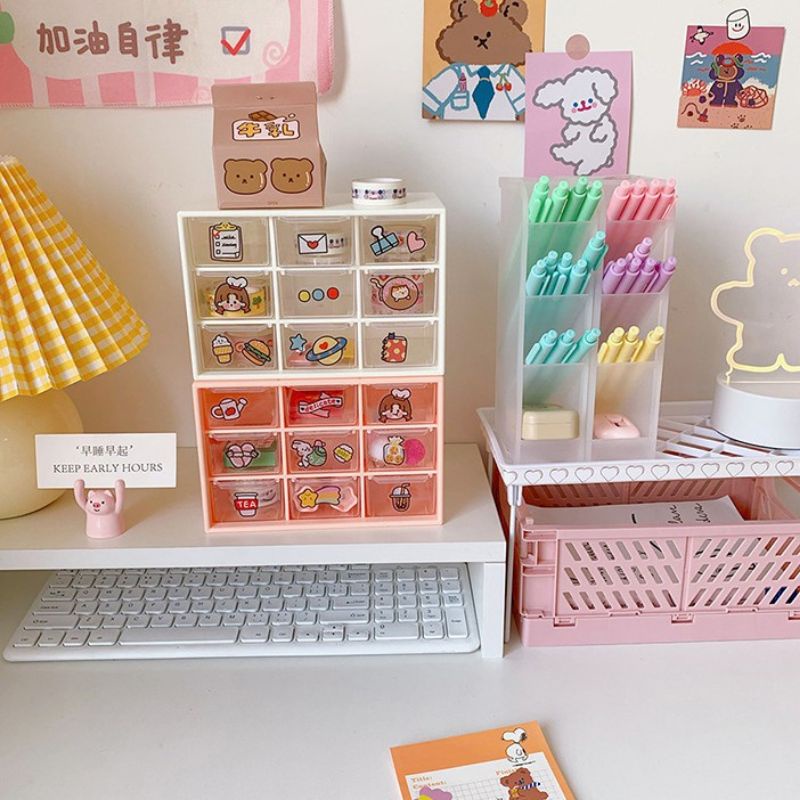 (Tặng sticker) Hộp đựng trang sức nhựa 9 ngăn mini màu trắng