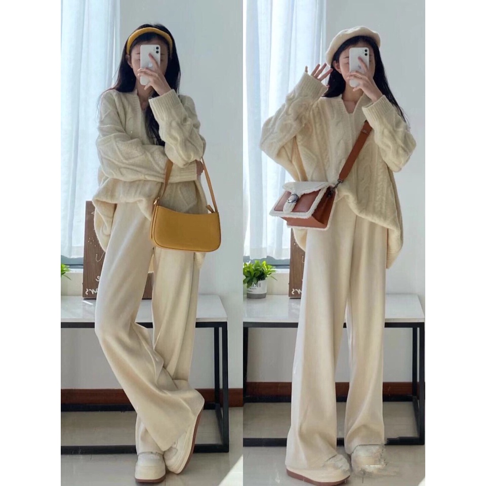 Set áo quần len nữ - áo Knitwear phối với quần Culottes phong cách năng động
