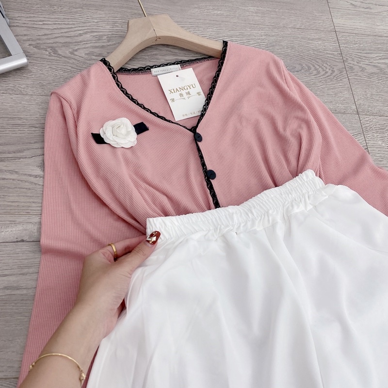 [ 𝐅𝐑𝐄𝐄 𝐒𝐇𝐈𝐏 ]  SÉT 3 MÓN KHOÁC LEN HỒNG MIX QUẦN BOM SIÊU XINH VẢI LEN TĂM QC