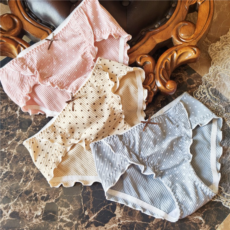 Quần lót nữ COTTON ren nơ chấm bi thấm hút thoáng khí Lolita sexy freesize hông 78-95cm M26 | BigBuy360 - bigbuy360.vn