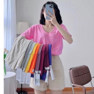 Áo thun cổ tim vải cotton giấy lụa hàng hot- hình thật