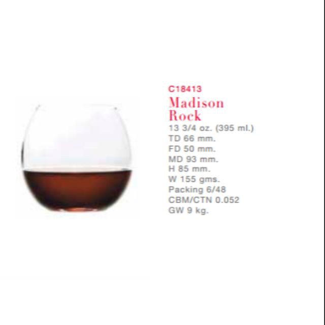 BỘ 6 CỐC THỦY TINH OCEAN C18413 - MADISON ROCK 395ML - BẦU