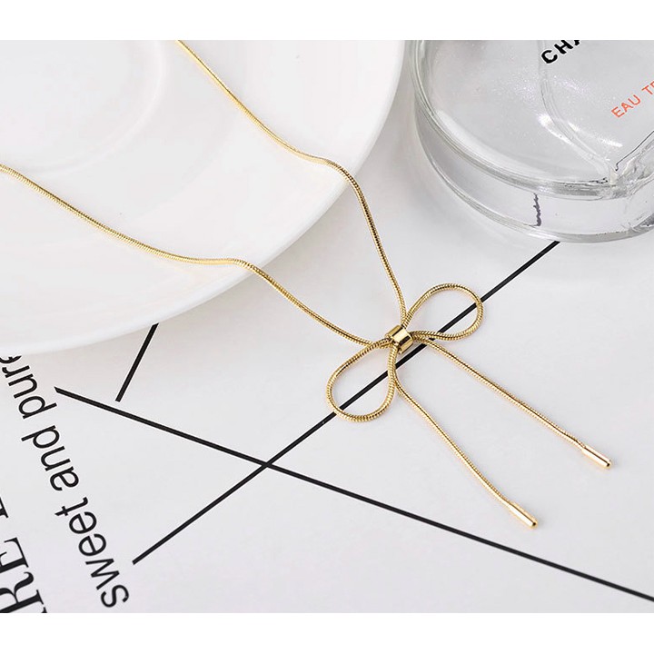 DÂY CHUYỀN MÌ TITAN MÀU VÀNG 24K THẮT HÌNH CHIẾC NƠ TN171 siêu đẹp, bền màu, chuẩn thời trang