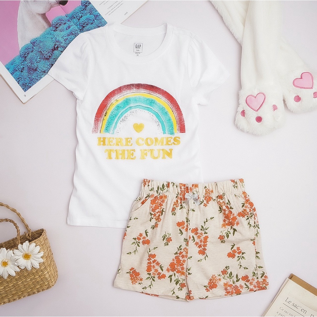 Set đồ bộ ngắn tay thun cotton bé gái GAP bướm heo peppa chuột mickey bé  16 đến 40 ký