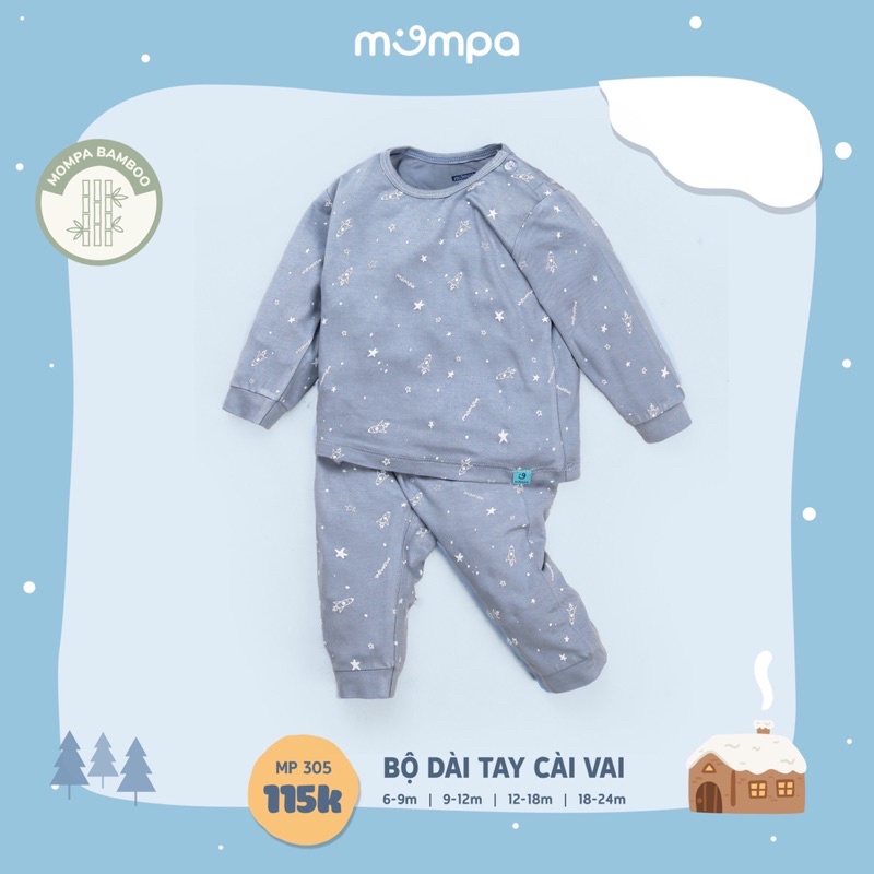 Mompa - Bộ dài tay cho bé trai bé gái chất sợi tre mềm mại co giãn hãng Mompa