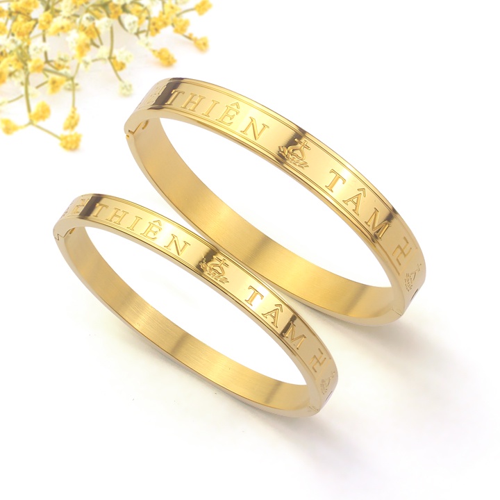 Vòng tay Thiên Tâm titan cao cấp màu vàng hình tròn siêu đẹp, bền màu - Đeo tay vạn sự may