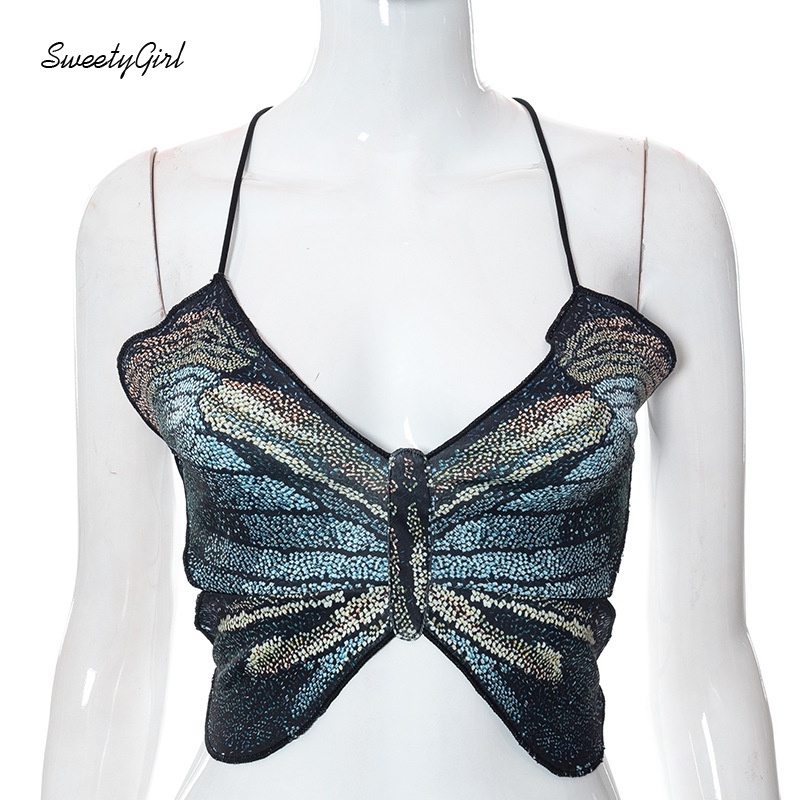 Áo Hai Dây Họa Tiết Bướm Quyến Rũ Thời Trang Cho Nữ 2022