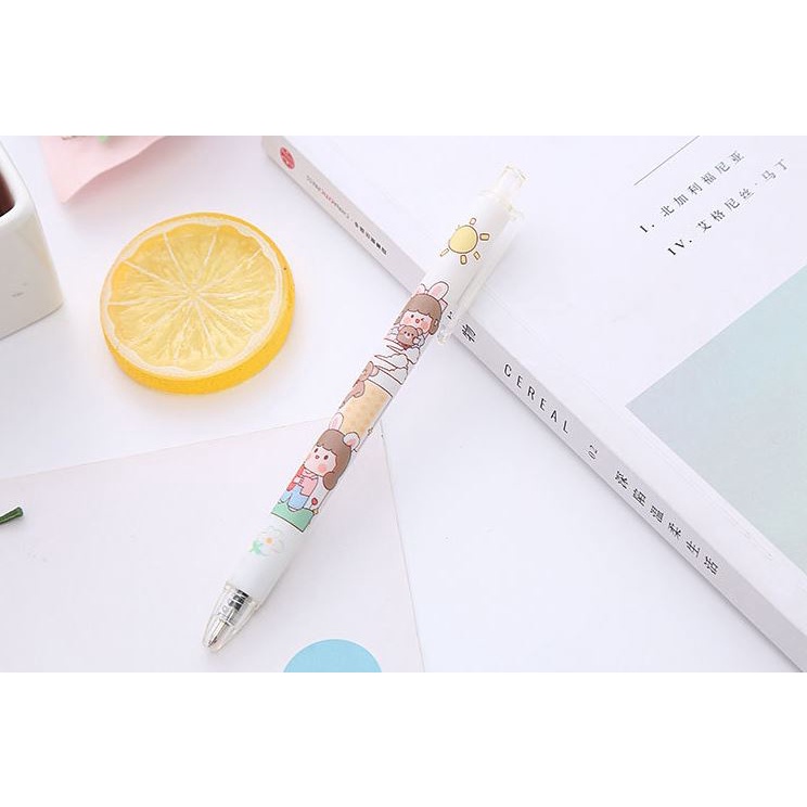 Bút Gel Bấm Hình Cô Gái Mực Đen 0,5mm Dễ Thương H200