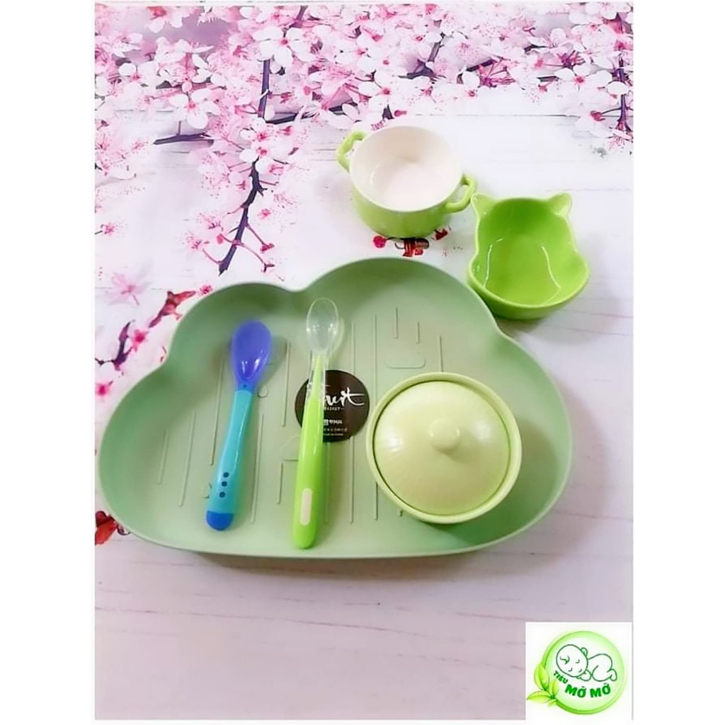 Combo - Bộ khay bát ăn dặm gốm sứ hình thù ngộ nghĩnh cho bé