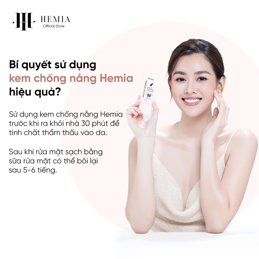 Kem chống nắng Hemia nâng tone trắng da kiềm dầu cho da dầu mụn da khô da nhạy cảm nhập khẩu chính hãng Hàn Quốc 50ml