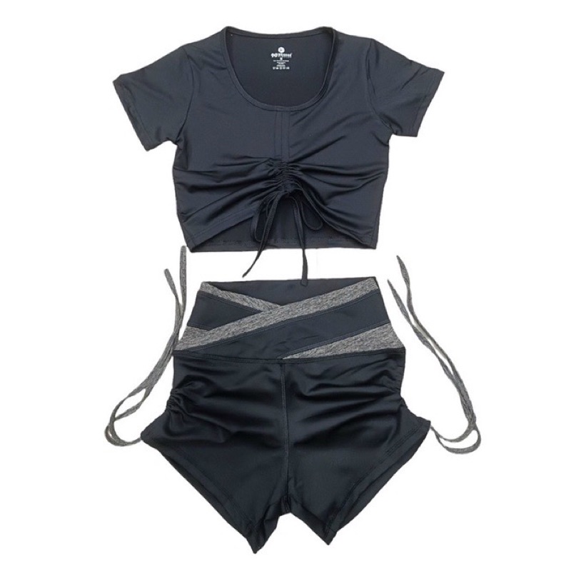 Bộ tập gym nữ, đồ tập gym yoga aerobic nữ áo rút ngực quần đùi phối chất đẹp BCV01