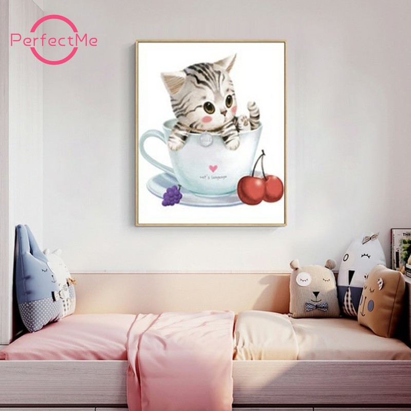 Tranh Đính Đá 5D Tự Làm Hình Mèo Dễ Thương 40*50cm Trang Trí Nhà Cửa