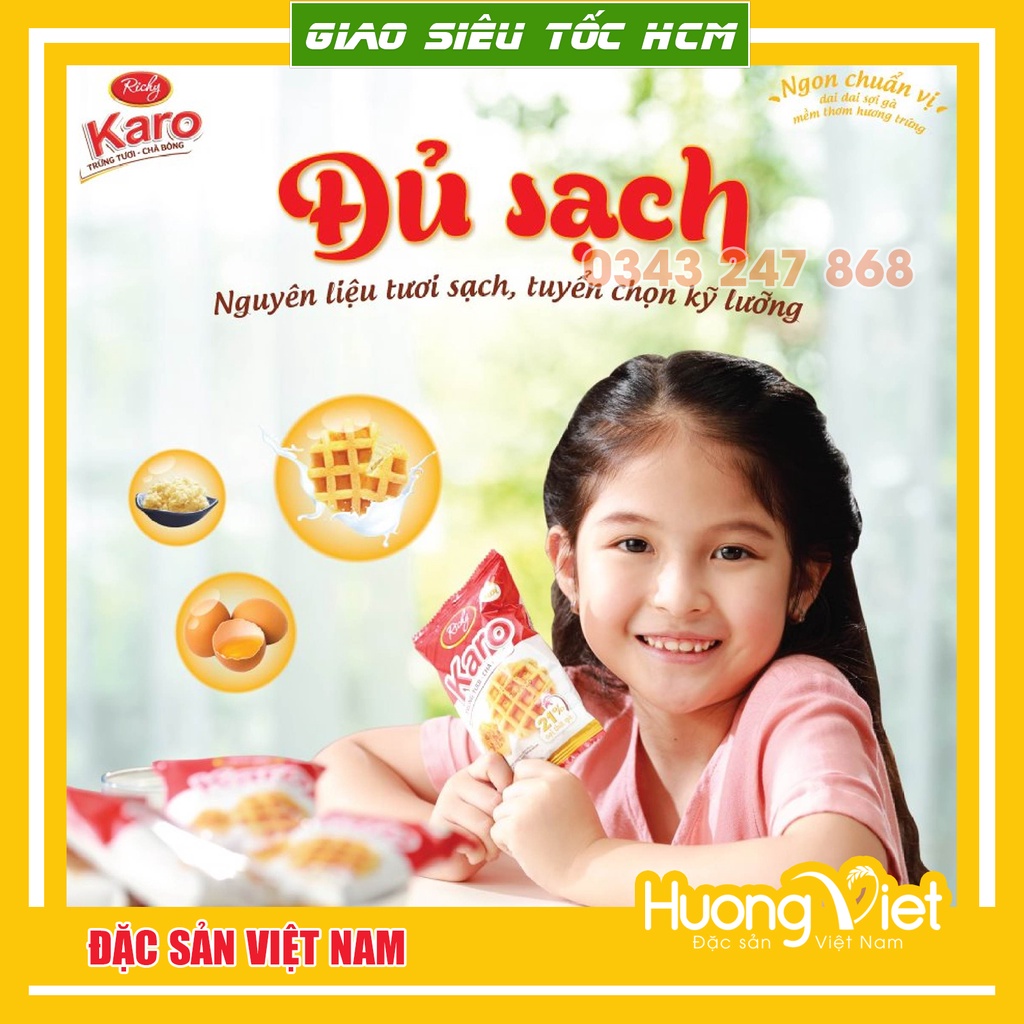 Bánh Karo phô mai hoàng kim, bánh karo trứng tươi chà bông sợi gà túi 156g (6 gói x 26g) Date mới