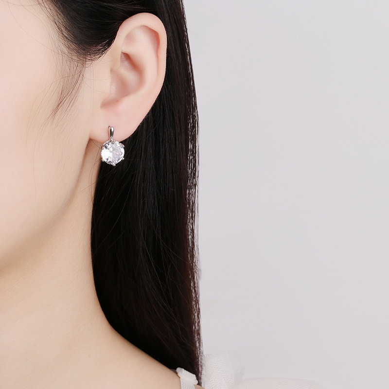 Bông Tai Mạ Vàng Trắng 18K Đính Kim Cương Nhân Tạo