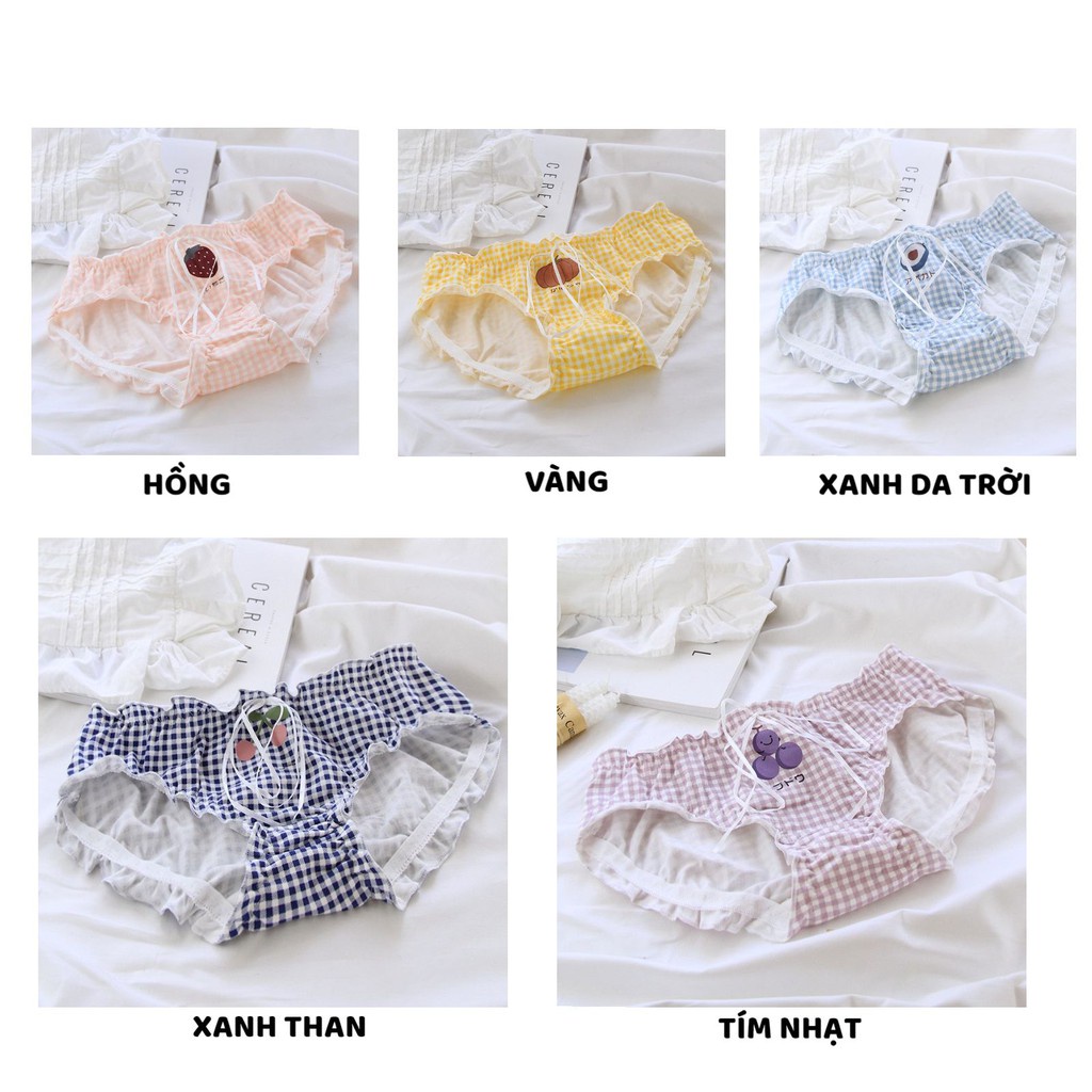 Quần Lót Nữ Cotton ❤️FREESHIP❤️ Set Cotton Cao Cấp Kẻ Viền Bèo Thắt nơ mẫu L104