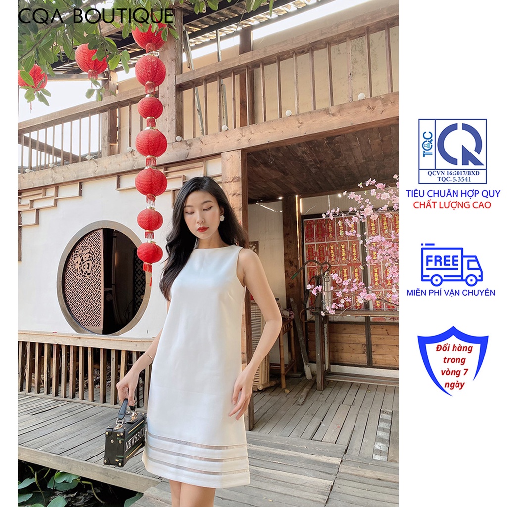 Đầm Chữ A Cổ Tròn Sát Nách Hoạ Tiết Sọc Ngang CQA Boutique CQA0025 Màu Đen Và Trắng Đơn Sắc Đáng Yêu Chất Vải Scuba Thun