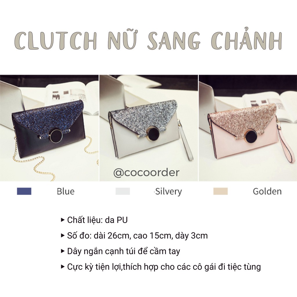 (Order-ảnh thật cuối)-TX18- Clutch nữ nhũ sang chảnh style Hàn Quốc phù hợp đi dạ tiệc, hàng Quảng Châu cao cấp