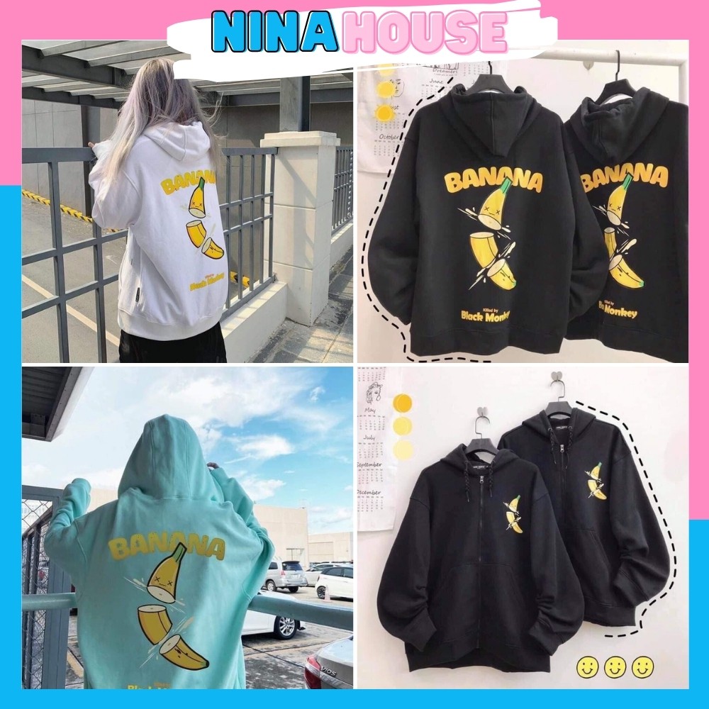 Áo Khoác Nỉ Hình Chuối Có Mũ Chất Nỉ Đẹp 493 - Nina House