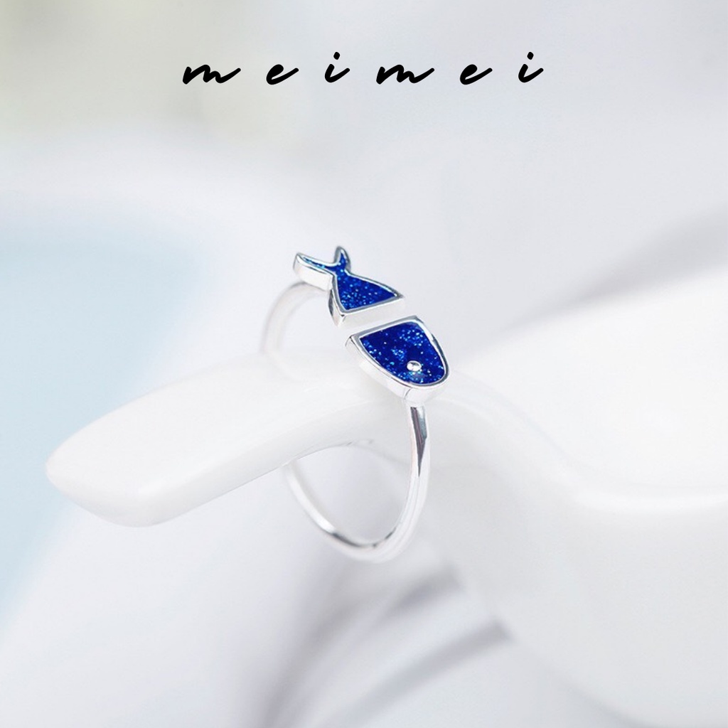 Nhẫn Bạc s925 hình chú cá xanh có thể điều chỉnh được kích cỡ Nhẫn nữ Meimei N0006