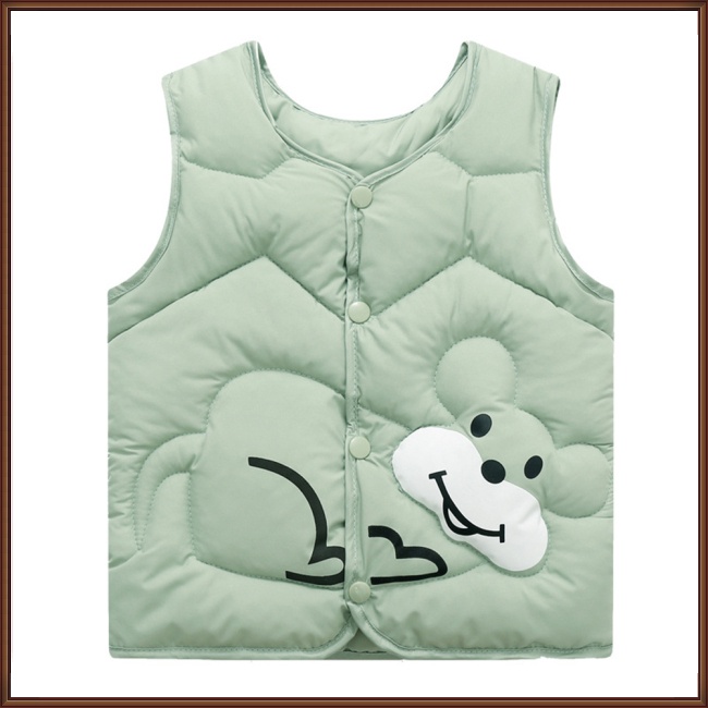 Áo Khoác Ghi Lê Hai Mặt Lót Cotton Giữ Ấm In Hoạt Hình Màu Trơn Thoải Mái Cho Bé