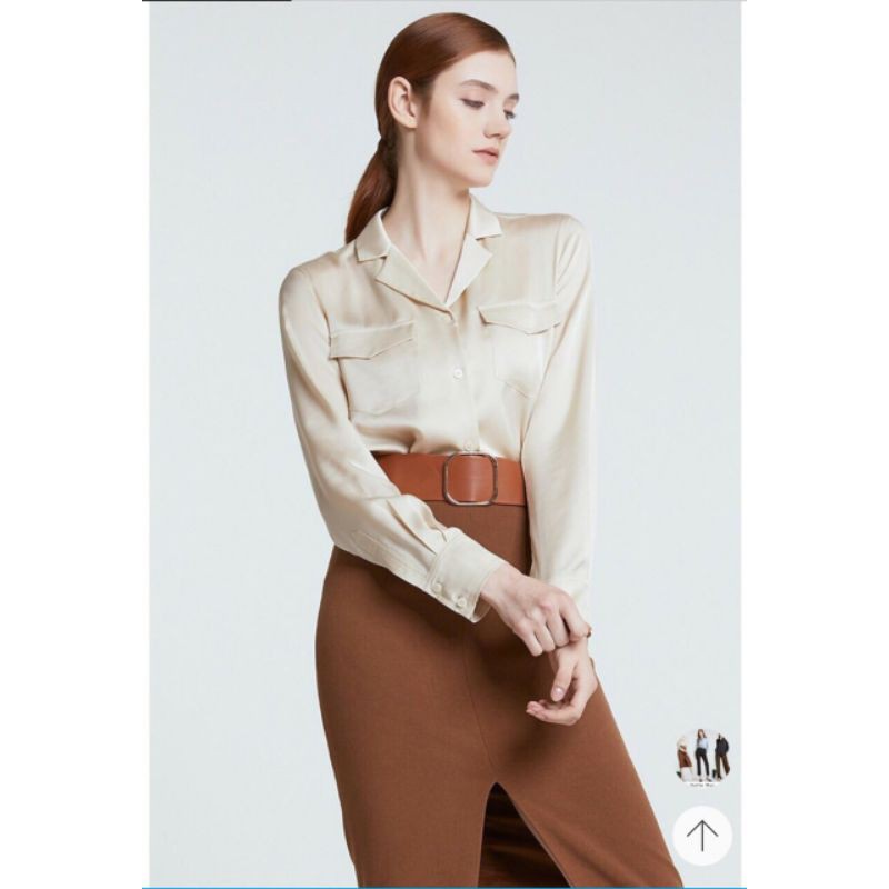 Áo sơ mi nữ trơn lụa satin dáng rộng xuất Hàn-Della Moi(có bigsize)