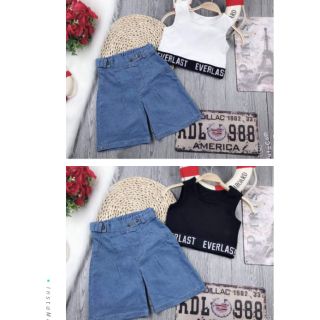 Set áo croptop quần jean lửng ống rộng