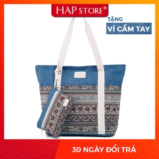 Túi tote vải size lớn ⚡ FREESHIP ⚡ Túi canvas size lớn họa tiết thổ cẩm tặng kèm ví canvas cầm tay - HAP Store