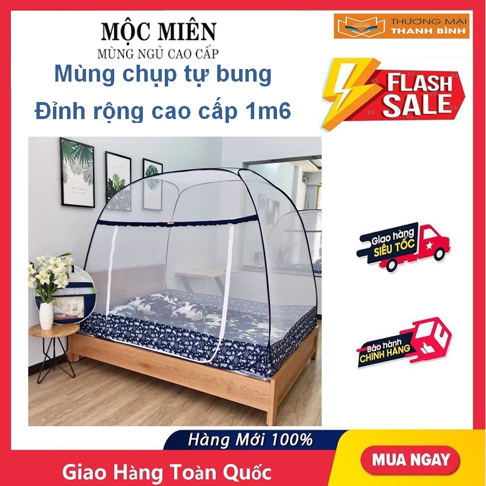 Mùng Chụp Tự Bung Đỉnh Rộng Cao Cấp - 1m6 (RxDxC - 1.6x2.0x1.6m) - Mộc Miên