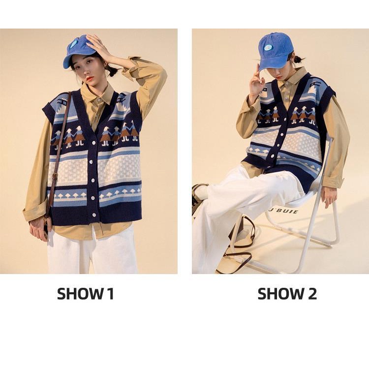 Áo len không tay cổ chữ V thiết kế mới phong cách vintage thời trang cho nữ