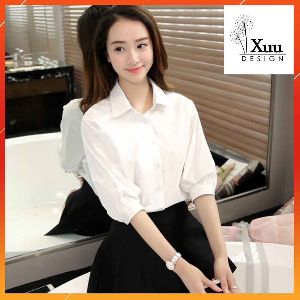 Áo sơ mi tay lửng màu trắng quốc dân