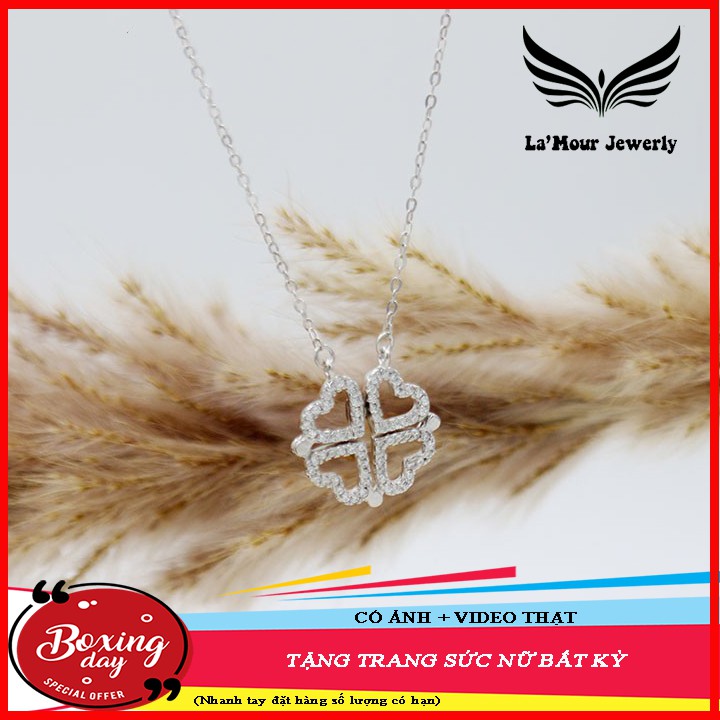 Dây Chuyền Trái Tim Cỏ 4 Lá Bạc Xi Kim-Lamour Jewerly