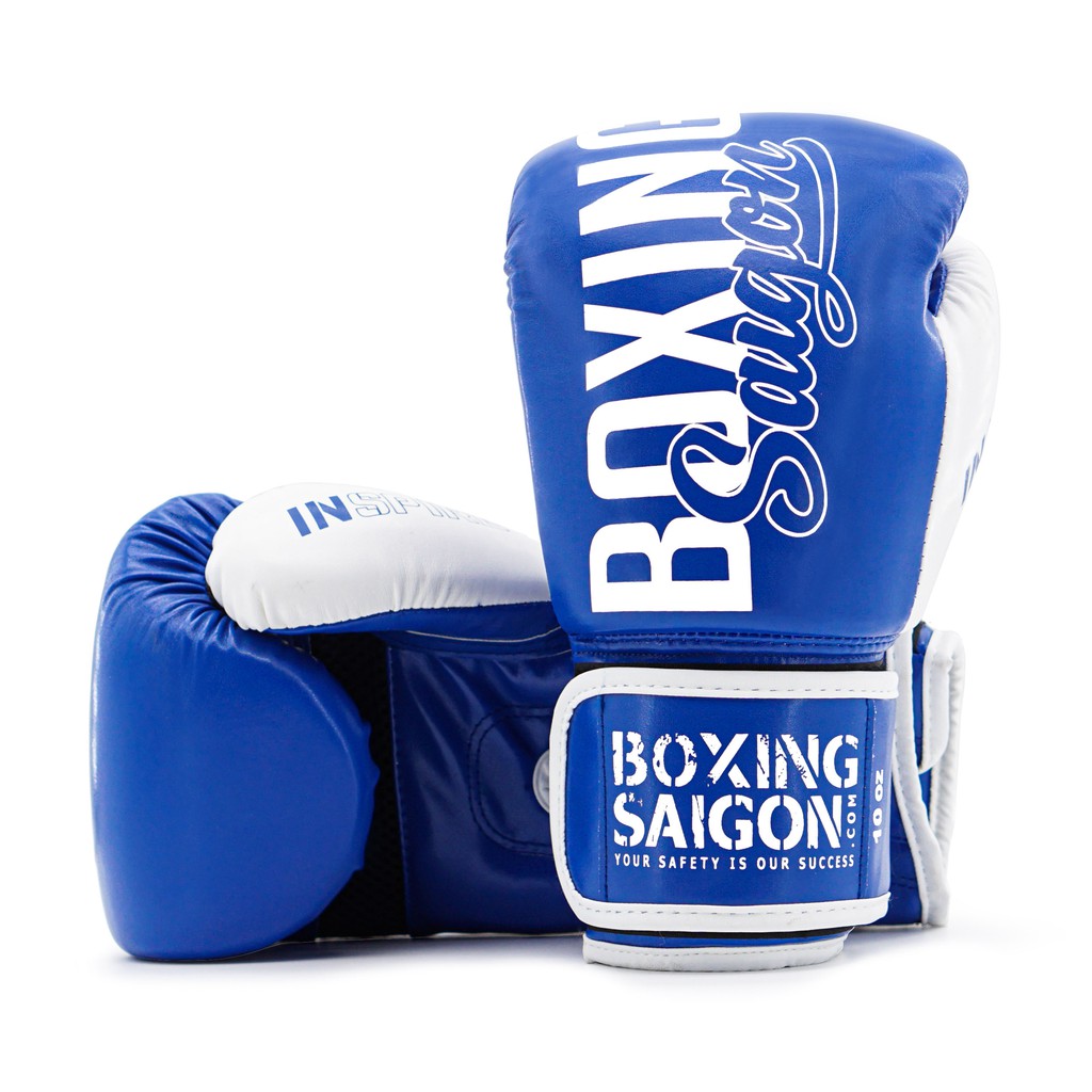 Combo Găng Tay Boxing Saigon + Băng Tay 4m5 (tặng túi rút &amp; xịt) - Xanh dương