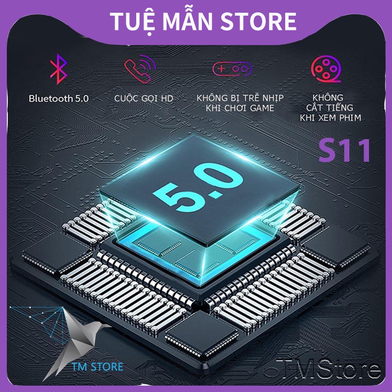 Tai nghe bluetooth không dây S11 TWS TM Shop kiêm sạc dự phòng 4800mAh chống nước Ipx5 chống ồn nhét tai chính hãng