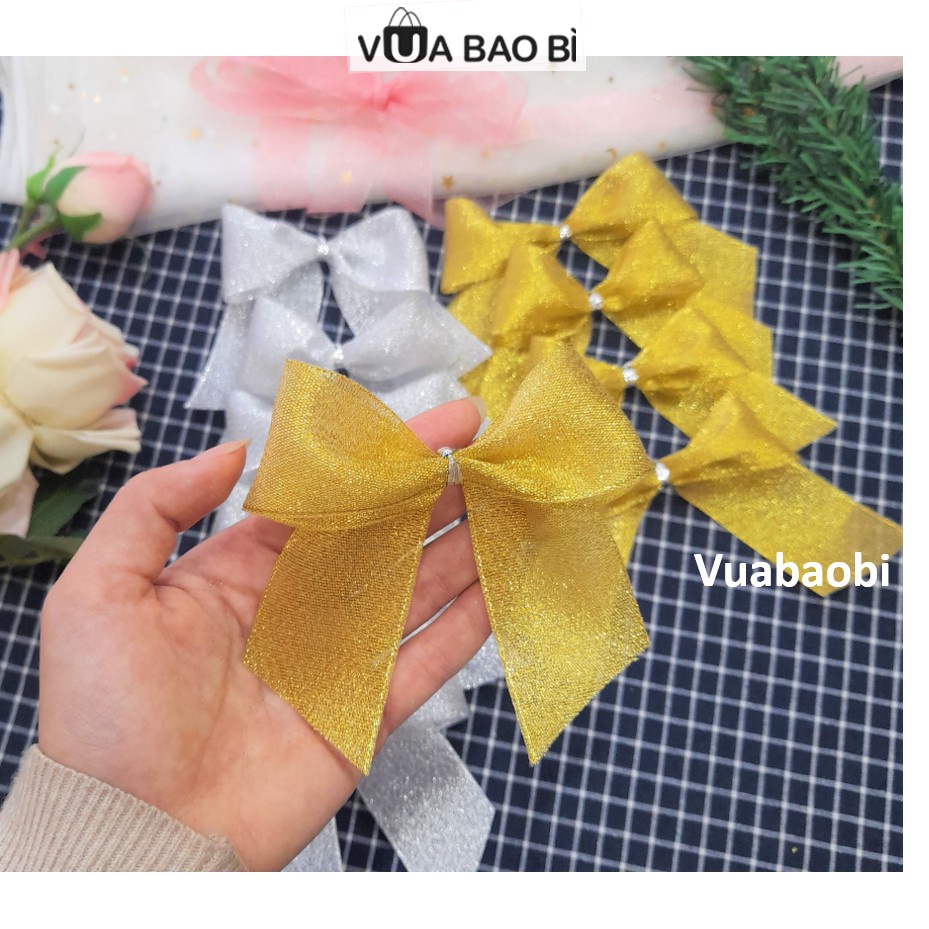 Set 10 nơ kim tuyến trang trí Tết - Vua Bao Bì, nơ nhũ kim tuyến