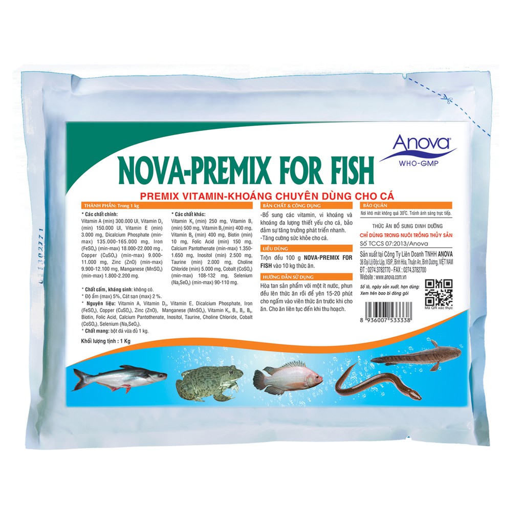 HỖN HỢP VITAMIN-KHOÁNG ĐA VI LƯỢNG CHO CÁ KHỎE MẠNH, MAU LỚN. Gói 1 kg
