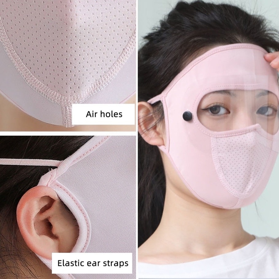 Mũ Chống Nắng Và Tia UV Bằng Lụa Lạnh Mỏng Thoáng Khí Kèm Khẩu Trang Che Phủ Toàn Diện Chống Tia UV Cho Nữ