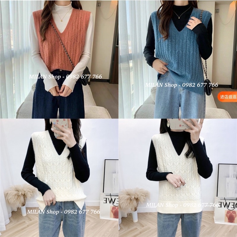 Áo gile len dệt kim vặn thừng hai kiểu hàng loại 1 | BigBuy360 - bigbuy360.vn