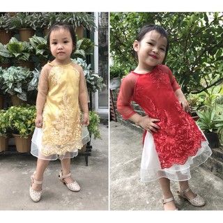 ( Ảnh Thật ) Áo dài cách tân ren 2 lớp cao cấp + tặng kèm chấn váy